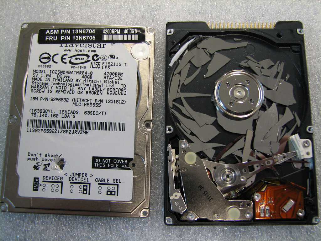 picture of a broken laptop hard drive