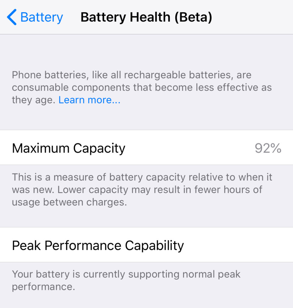 IOS iPhone battery health meter